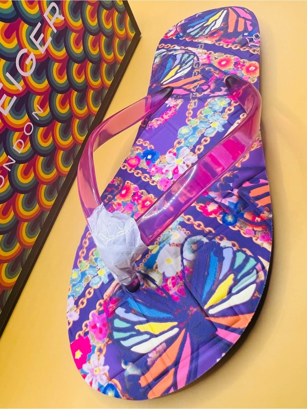 Kurt Geiger London Kensington Flip Flops Lilac Butterfly Size 7 NIB